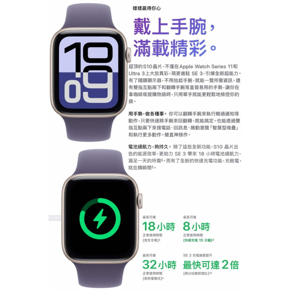 《公司貨含稅》Apple Watch SE 3 GPS 鋁金屬錶殼配運動型錶帶-細節圖8