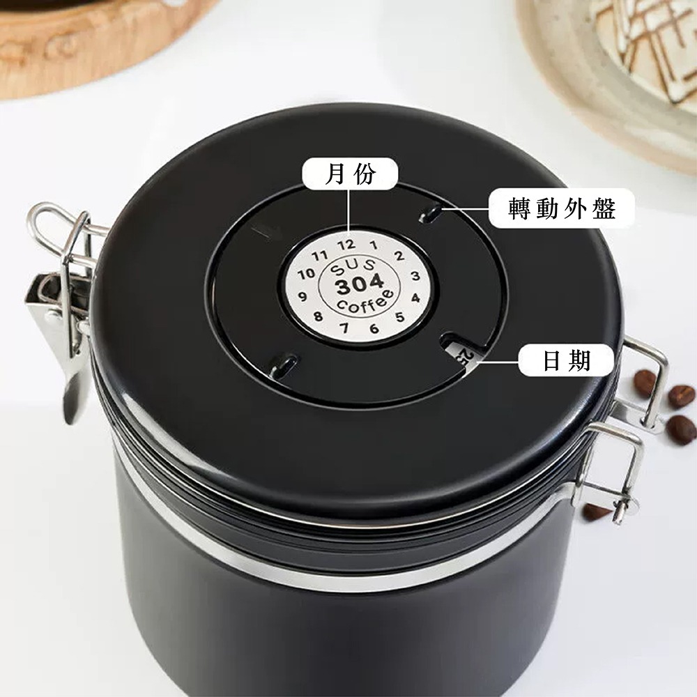 ⭐台灣現貨⭐不鏽鋼密封罐 單向排氣閥 紀錄儲放日期 咖啡豆密封罐 儲豆罐 儲物罐 附不鏽鋼豆勺-細節圖4