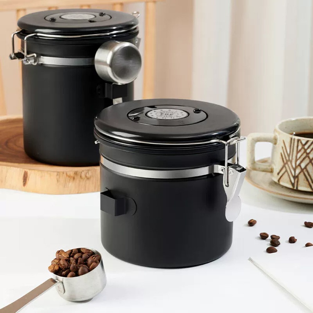 ⭐台灣現貨⭐不鏽鋼密封罐 單向排氣閥 紀錄儲放日期 咖啡豆密封罐 儲豆罐 儲物罐 附不鏽鋼豆勺-細節圖6