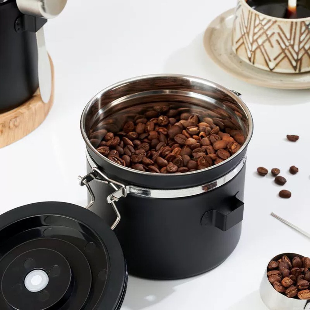 ⭐台灣現貨⭐不鏽鋼密封罐 單向排氣閥 紀錄儲放日期 咖啡豆密封罐 儲豆罐 儲物罐 附不鏽鋼豆勺-細節圖7