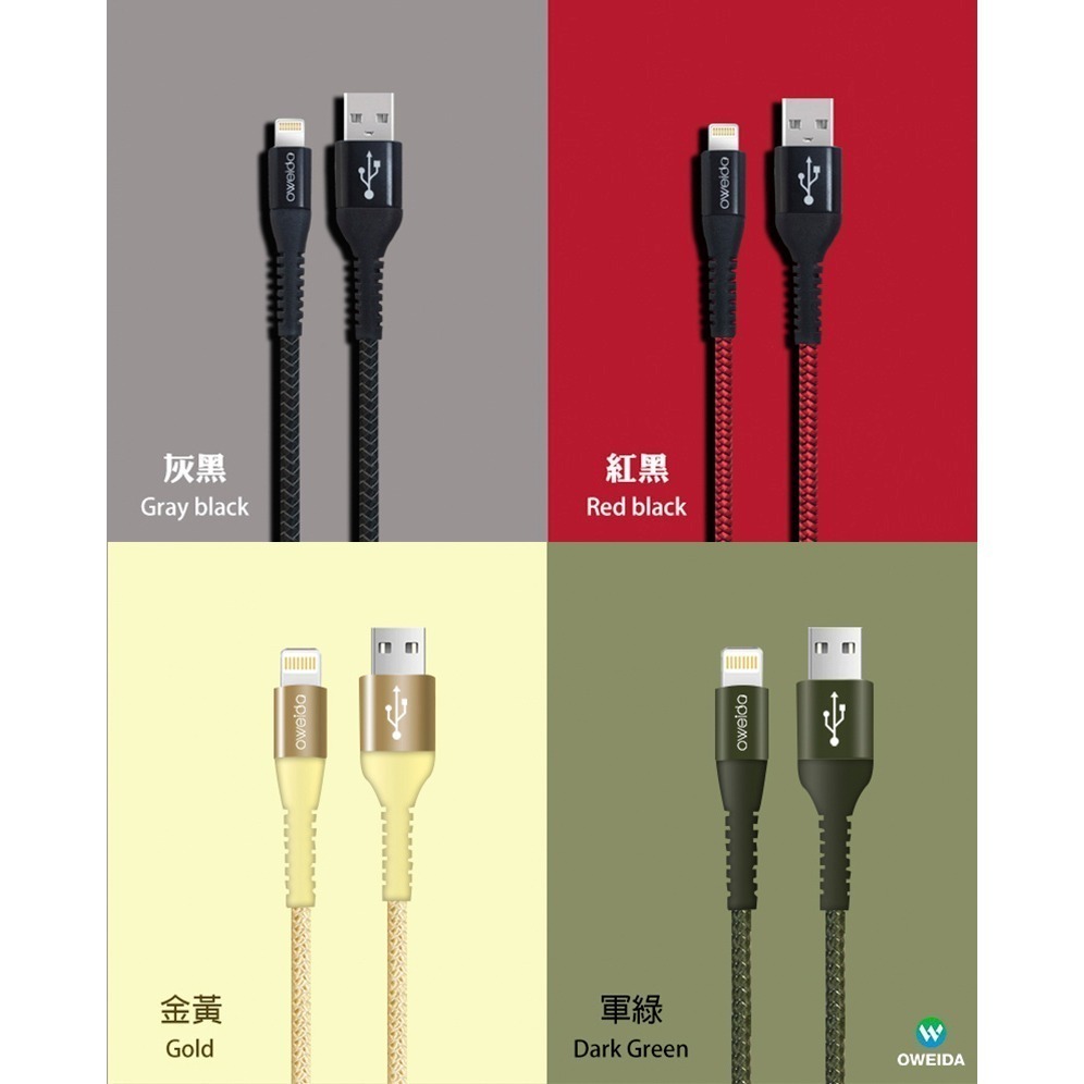 Oweida USB to iPhone編織漁網快充線 5A 充電線 傳輸線 150cm-細節圖8