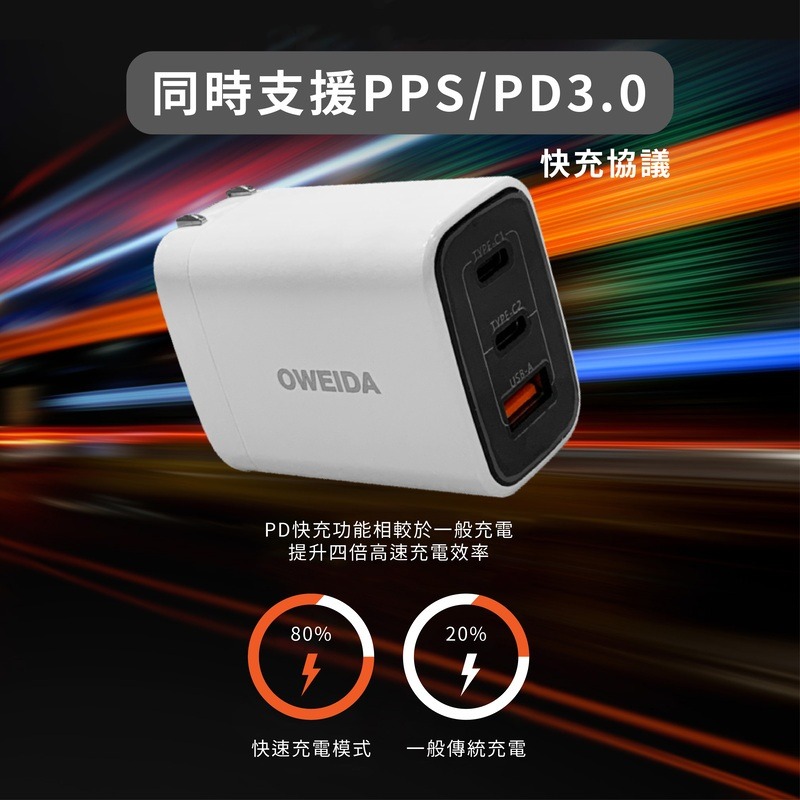 (一年保固) Oweida 67W氮化鎵急速充電器 充電頭 快充頭 PD3.0+QC3.0-細節圖4