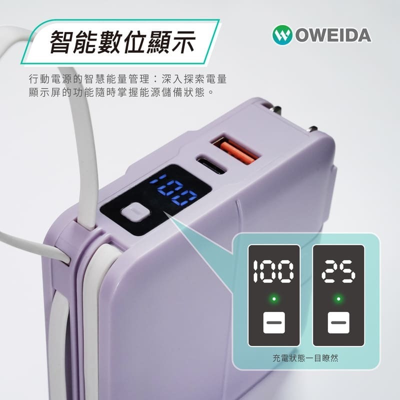 Oweida AC萬用多功能行動電源10000mAh 磁吸無線充電 自帶線 PD快充-細節圖5