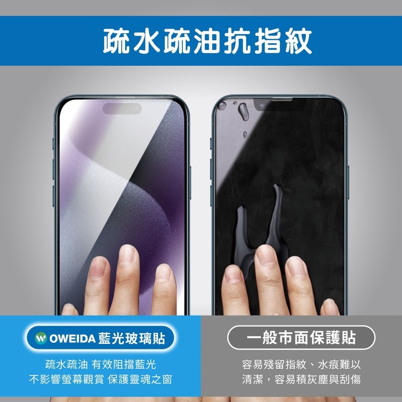 Oweida iPhone 14/15 系列 抗藍光 滿版9H鋼化玻璃貼 玻璃貼 螢幕保護貼 Pro Max-細節圖8