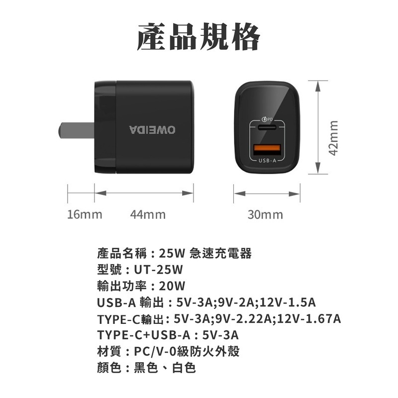 Oweida UT-25W 極速充電器 快充頭 充電頭-細節圖7