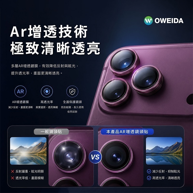 Oweida iPhone 18系列 星耀鋁金屬鏡頭保護鏡 鏡頭環-細節圖7