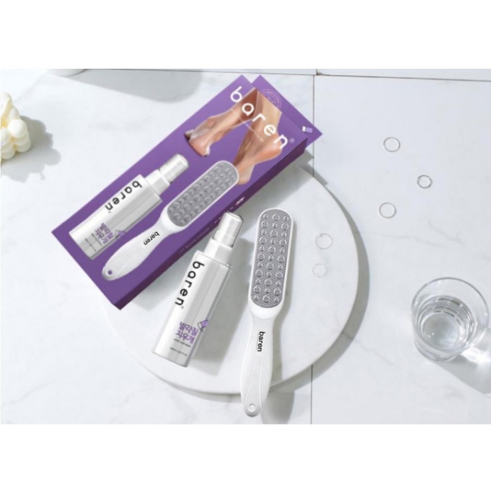 現貨 韓國代購 baren 腳後跟修護組 Set, 足部軟化劑 100毫升 1入 + 腳銼 1入, 100ml, 1組-細節圖2