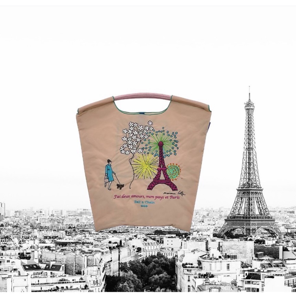 【現貨✨Ball&Chain 刺繡環保購物袋 M｜日本熱賣款｜輕便大容量｜巴黎插畫限定風】-細節圖2
