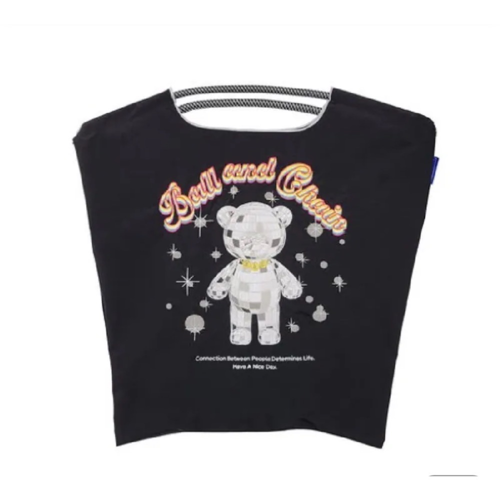 【現貨｜Ball＆Chain 刺繡環保購物袋 M號 黑】日本人氣迪斯可熊｜（不含背帶）-細節圖2