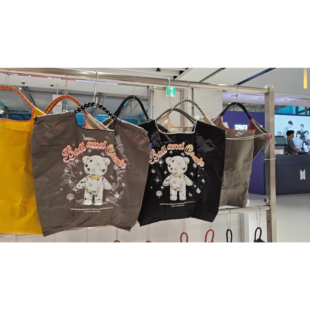 【現貨✨Ball＆Chain 刺繡購物袋 M｜灰色 Disco Bear｜日本熱銷款｜可肩背大容量】-細節圖3