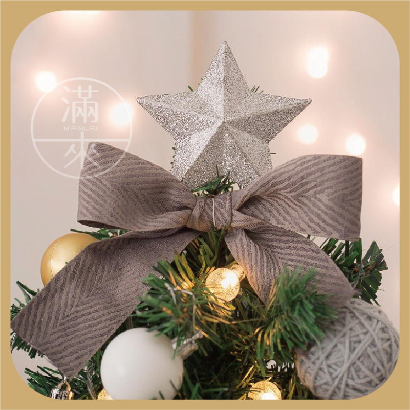 2款 45cm 小聖誕樹 帶燈 聖誕節 裝飾擺設 氣氛 節日 佈置 金色 銀色 星星 松果 蝴蝶結 客滿來ABLX-細節圖7