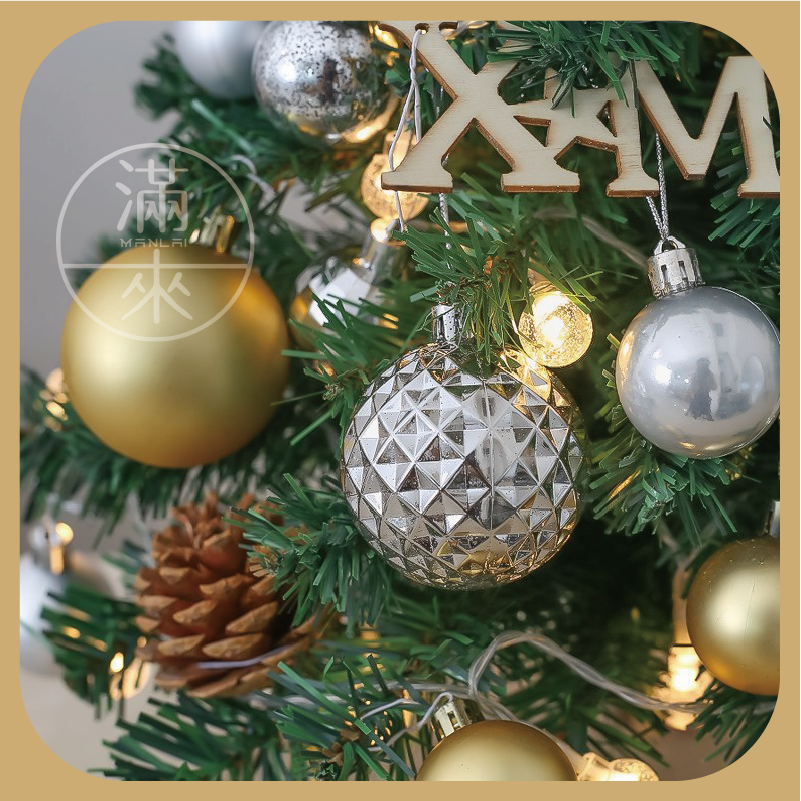 2款 45cm 小聖誕樹 帶燈 聖誕節 裝飾擺設 氣氛 節日 佈置 金色 銀色 星星 松果 蝴蝶結 客滿來ABLX-細節圖8