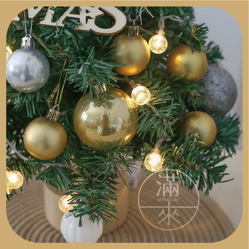 2款 45cm 小聖誕樹 帶燈 聖誕節 裝飾擺設 氣氛 節日 佈置 金色 銀色 星星 松果 蝴蝶結 客滿來ABLX-細節圖9