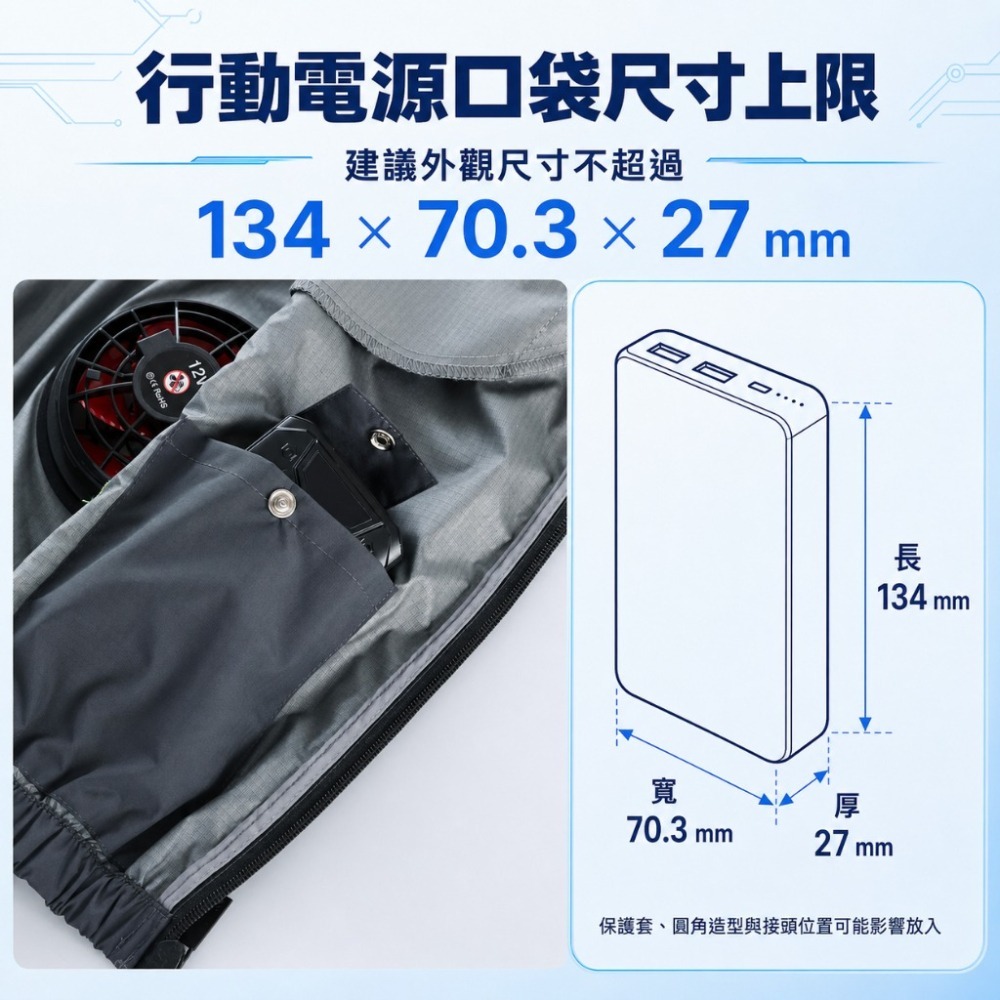 長效通風雙風扇背心｜外送騎士、戶外工作適用｜行動電源供電-細節圖3