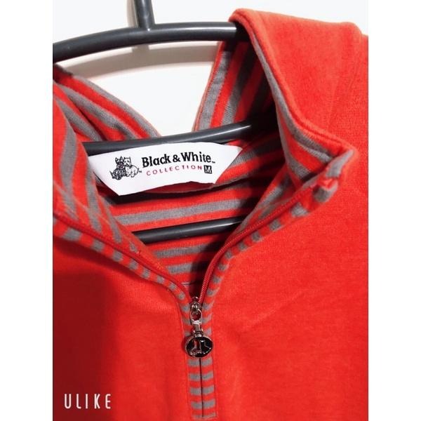 Black&White 秋冬款 橘紅色 條紋 運動 休閒款 長袖上衣-細節圖2