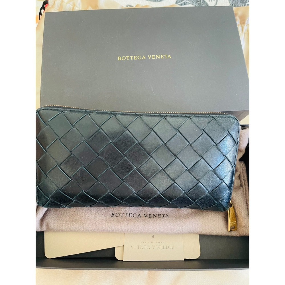 BOTTEGA VENETA 寶緹嘉經典編織皮革拉鍊長夾(608053-黑)二手-細節圖3