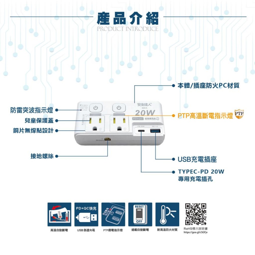🚚原廠授權經銷商，現貨附發票🏪閃充版 兒童安全 寵物安全 豆腐頭  壁插  插座 延長線  安全 自動斷電 快充 快充頭-細節圖3
