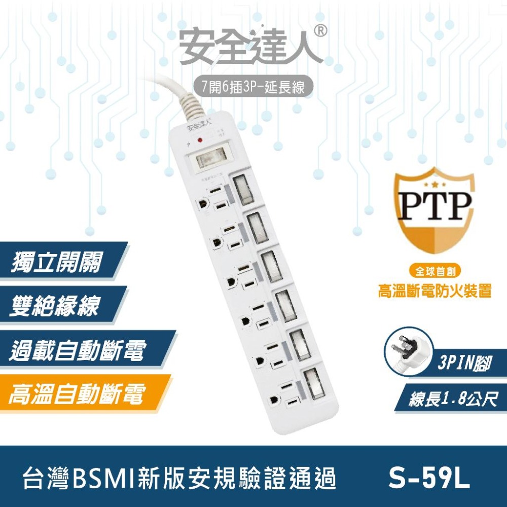 🚚原廠授權經銷商，現貨附發票🏪S59L兒童安全 寵物安全 多孔延長線 獨立插座 高溫自動斷電延長線  插座 延長線 安全-細節圖2