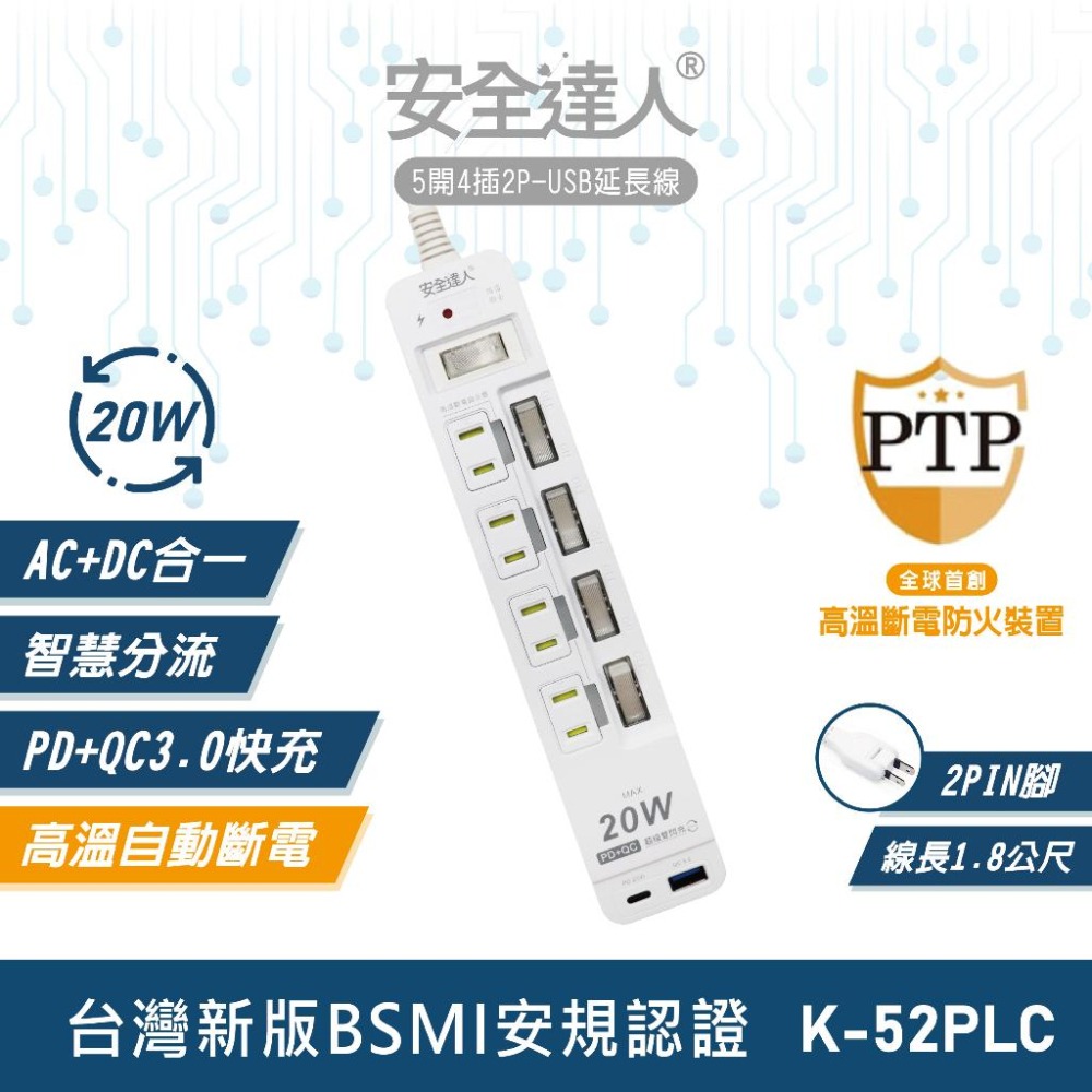 🚚原廠授權經銷商，現貨附發票🏪 K52PLC TYPE-C PD20W 插座 延長線 安全裝置 安全開關 自動斷電 快充-細節圖4
