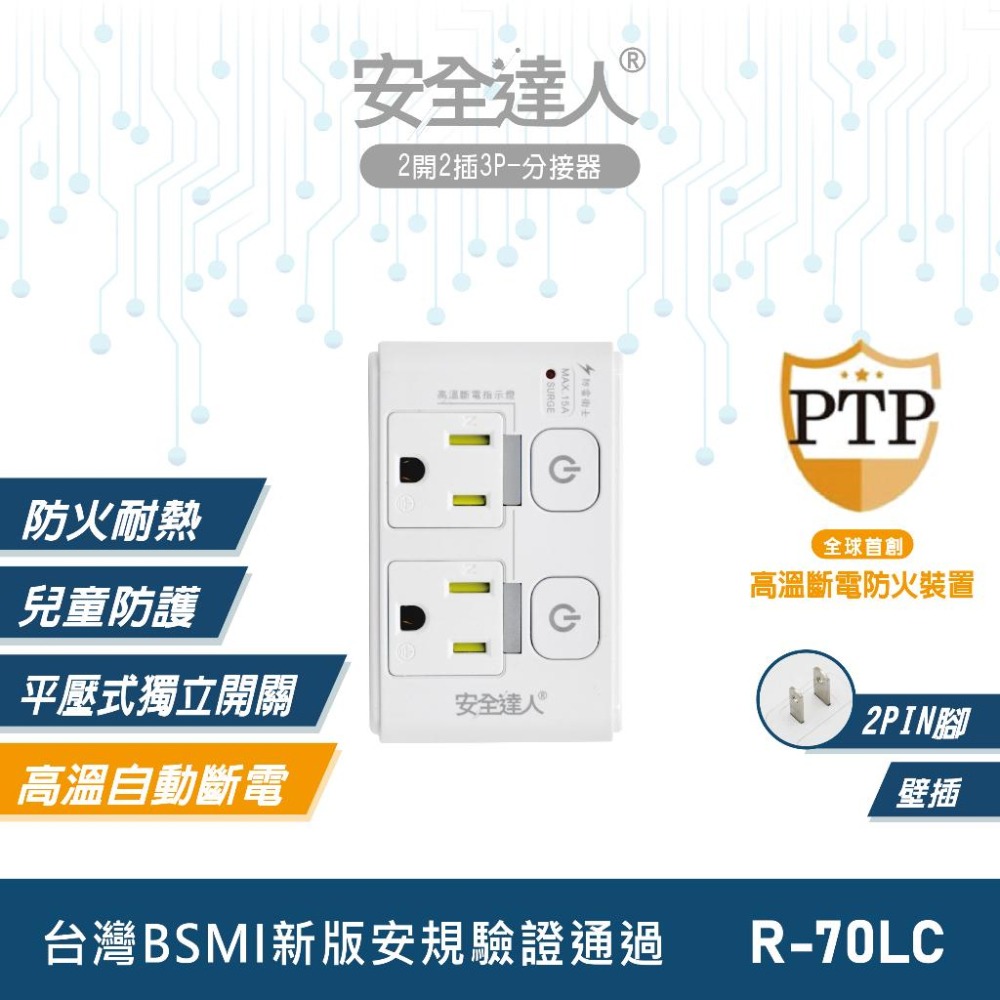 🚚原廠授權經銷商，現貨附發票🏪R70LC兒童安全寵物安全 壁插 分接器 多口壁插 壁插 快充插座 PTP插座 USB-細節圖4