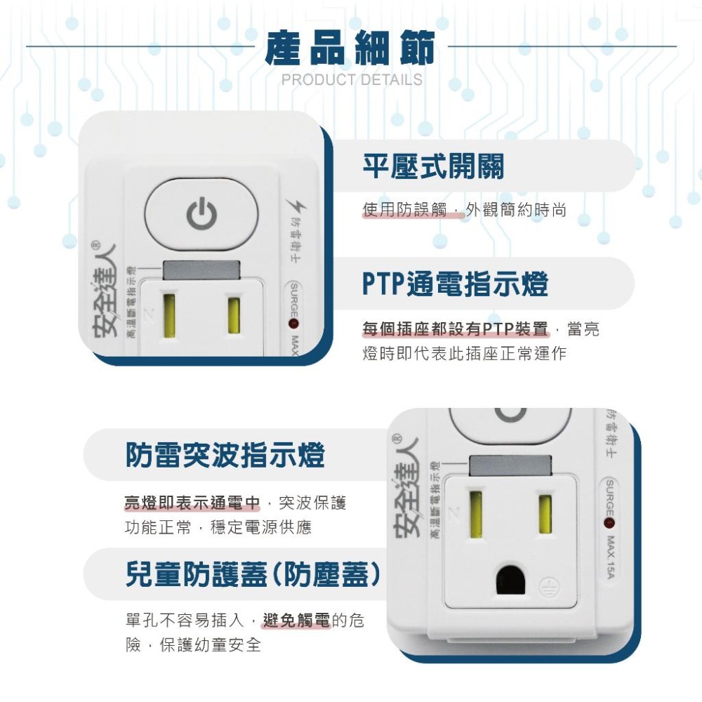 【台南現貨R-80LC】1開2插3P+2P 壁插 分接器 多口壁插 插座 延長線 安全裝置 安全開關 自動斷電-細節圖6