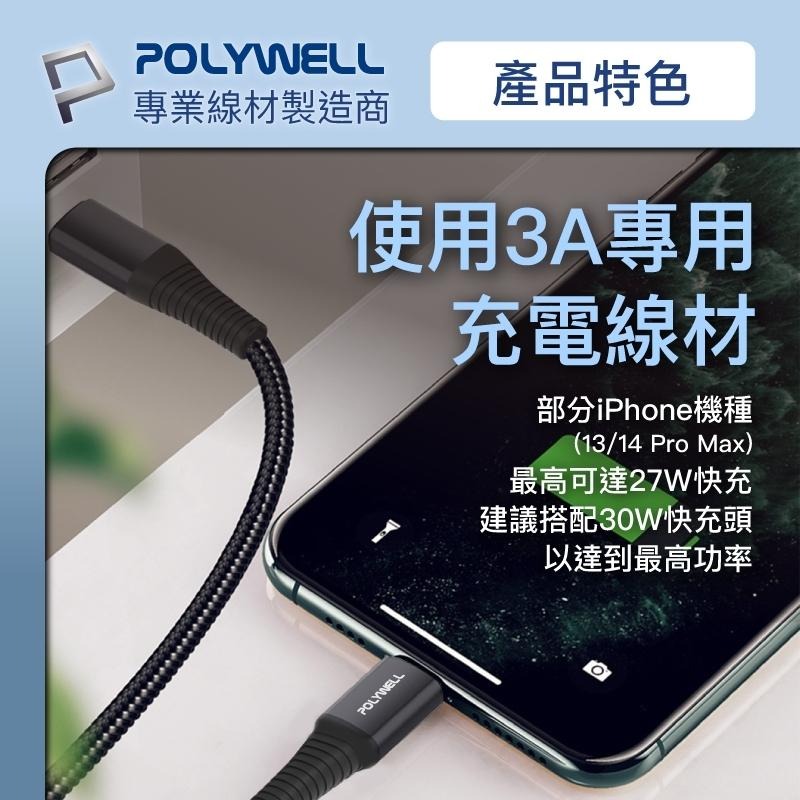 【POLYWELL】蘋果PD快充編織線Type-C Lightning 充電線 快充線 數據線【C1-00407】-細節圖14