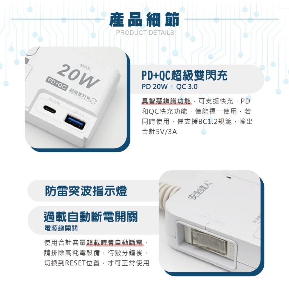 【台南現貨C-81PLC】20W閃充版 TYPE-C PD20W QC3.0 USB延長線 快充延長線 多開多插延長線-細節圖7