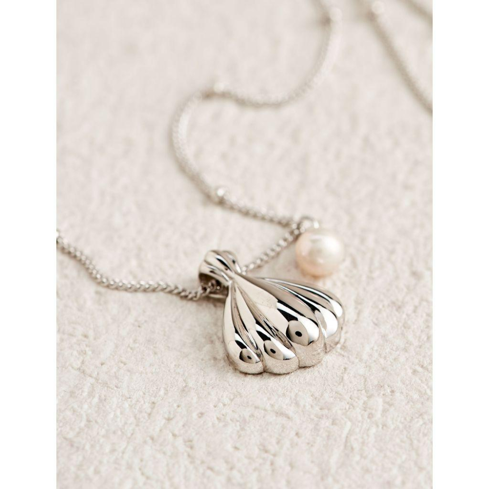【lapela】💎 貝殻吊墜單珍珠項鍊  S925銀飾 飾品 天然淡水珍珠 情人節禮物-細節圖2
