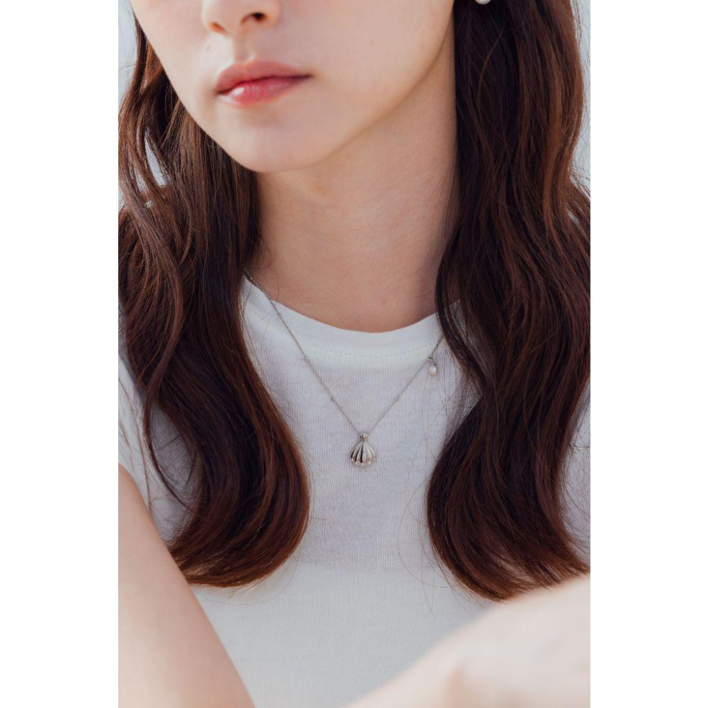 【lapela】💎 貝殻吊墜單珍珠項鍊  S925銀飾 飾品 天然淡水珍珠 情人節禮物-細節圖3