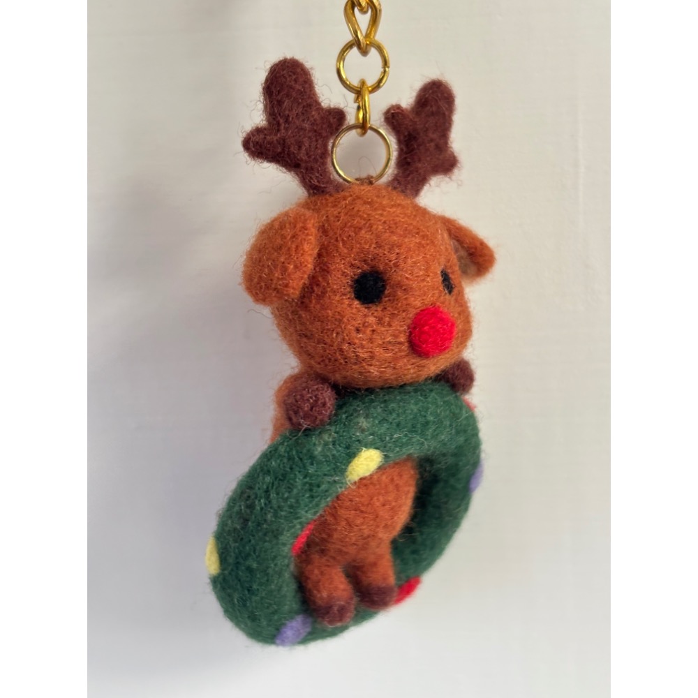 手作羊毛氈鑰匙圈—聖誕麋鹿-細節圖3
