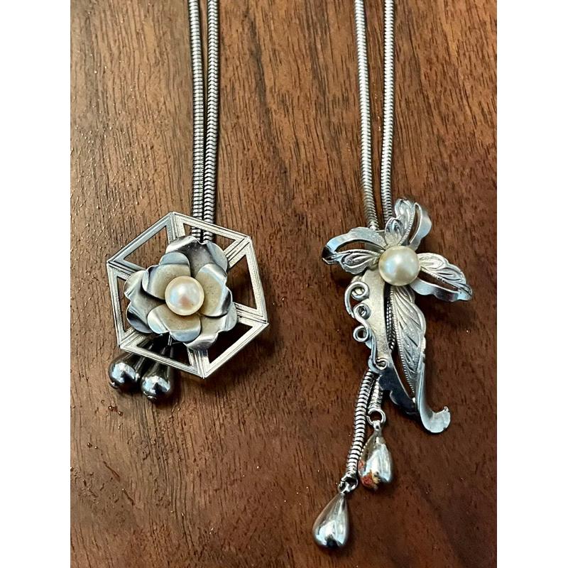 日本真珠長項鍊可調節鍊2⃣️條珍珠花飾可調高低3⃣️竹節步步高升墜子-細節圖4