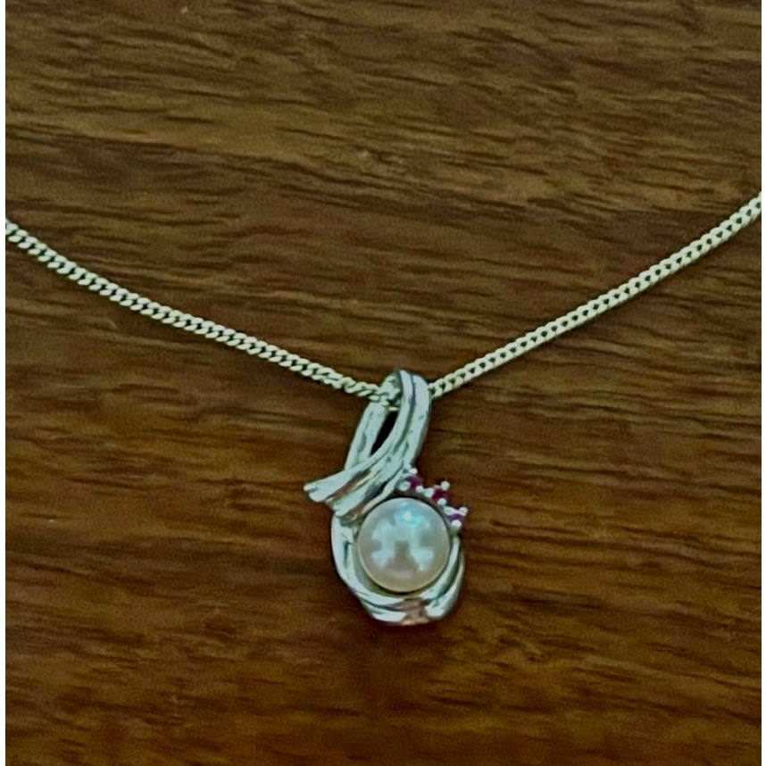 賠本出售1⃣️日本進口阿古屋海水真珠珍珠鑲紅寶石項鍊有sterling-細節圖3