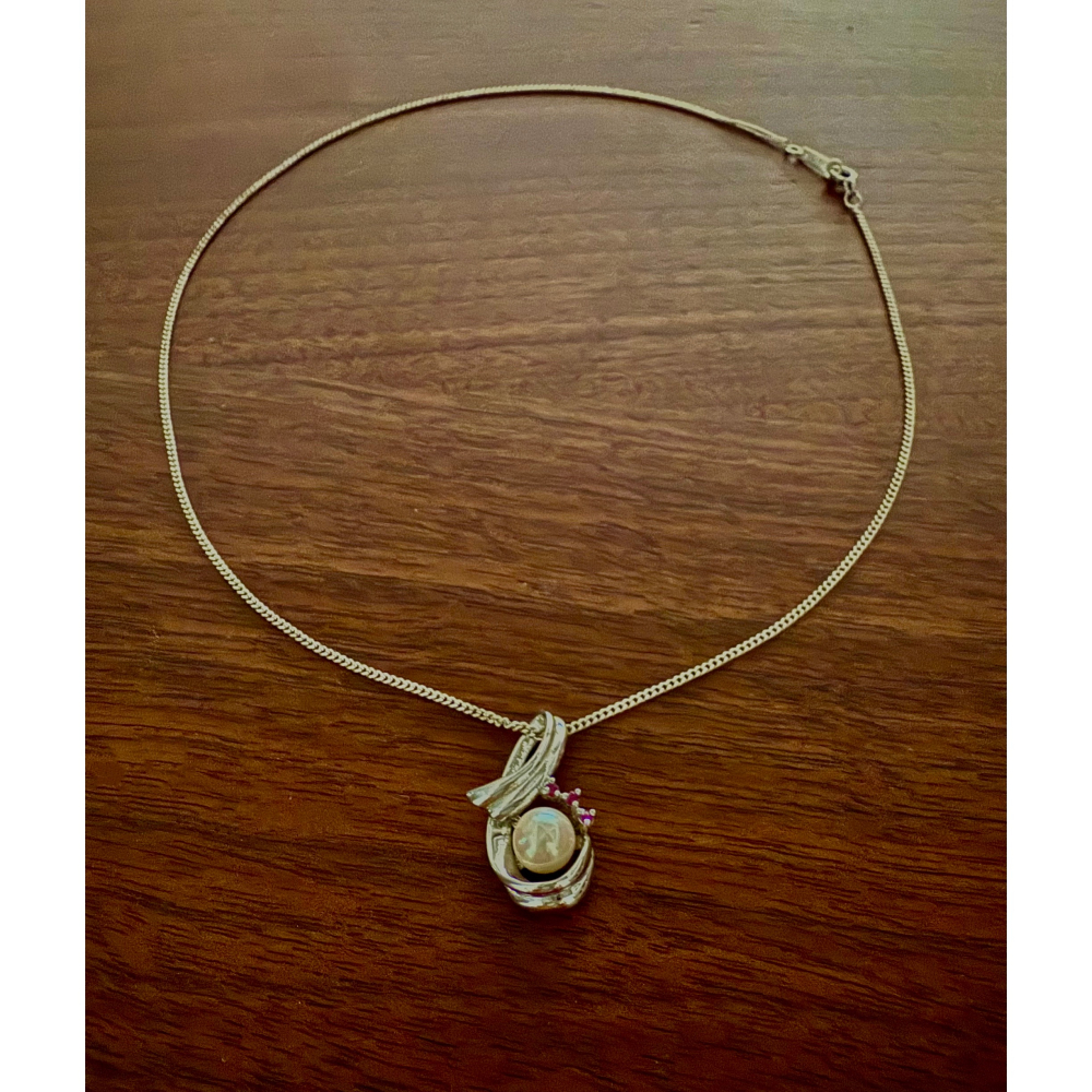 賠本出售1⃣️日本進口阿古屋海水真珠珍珠鑲紅寶石項鍊有sterling-細節圖4