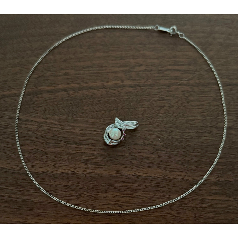 賠本出售1⃣️日本進口阿古屋海水真珠珍珠鑲紅寶石項鍊有sterling-細節圖5