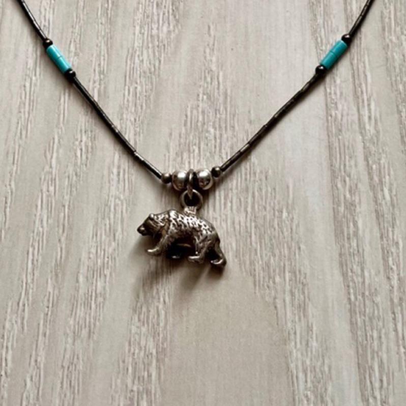項鍊純銀 綠松石 項鍊 土耳其石 阿拉斯加 原住民印地安人 手作 北極熊🐻‍❄️孤品 絕版 個性風格飾品-細節圖2