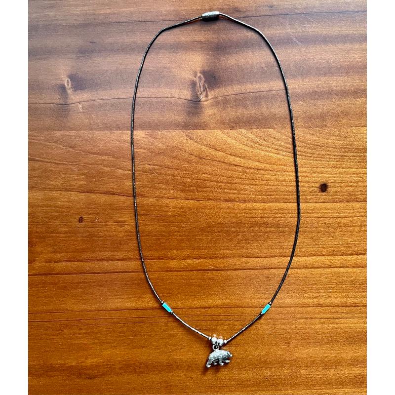 項鍊純銀 綠松石 項鍊 土耳其石 阿拉斯加 原住民印地安人 手作 北極熊🐻‍❄️孤品 絕版 個性風格飾品-細節圖3