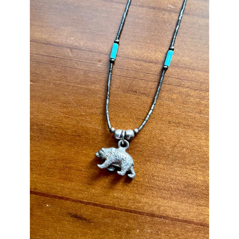項鍊純銀 綠松石 項鍊 土耳其石 阿拉斯加 原住民印地安人 手作 北極熊🐻‍❄️孤品 絕版 個性風格飾品-細節圖4