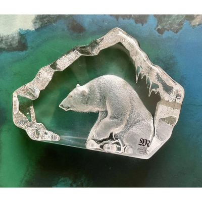 全新未使用北歐 手工 熊 北極熊 瑞典 Mats Jonasson 雕刻水晶原包裝帶原盒原說明書