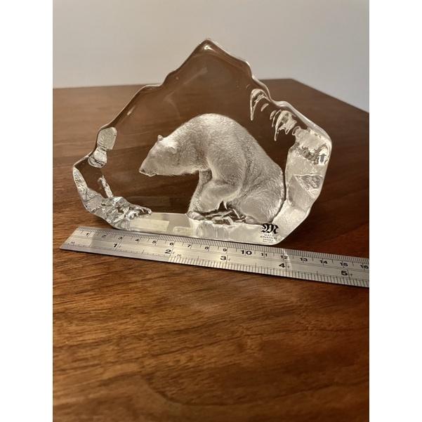 全新未使用北歐 手工 熊 北極熊 瑞典 Mats Jonasson 雕刻水晶原包裝帶原盒原說明書-細節圖2