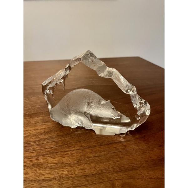 全新未使用北歐 手工 熊 北極熊 瑞典 Mats Jonasson 雕刻水晶原包裝帶原盒原說明書-細節圖4