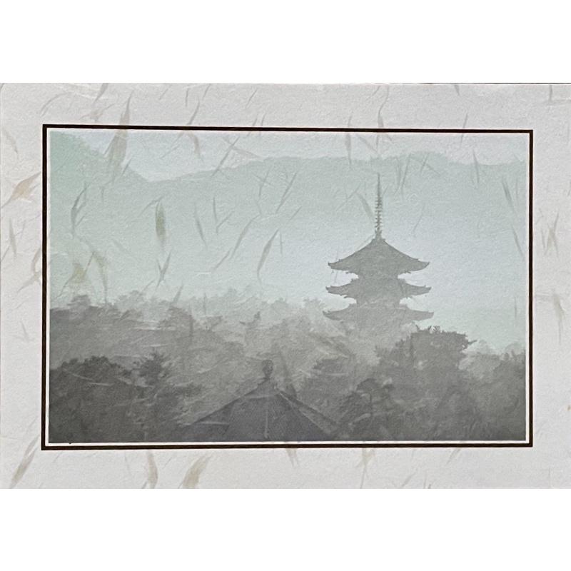 清水寺（有點點雪花）旭日富士山仙鶴雲海（立體印刷）三重塔（清水寺和京都東山的象徵）純正昭和年代製作精細和紙卡片賀年卡-細節圖8