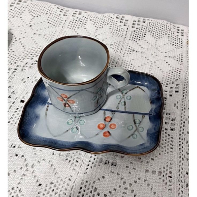 Thistle Vintage 日本 職人 匠心 手做 手工1980年代古董咖啡杯茶杯點心盤套裝三組