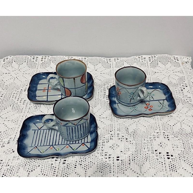 Thistle Vintage 日本 職人 匠心 手做 手工1980年代古董咖啡杯茶杯點心盤套裝三組-細節圖2