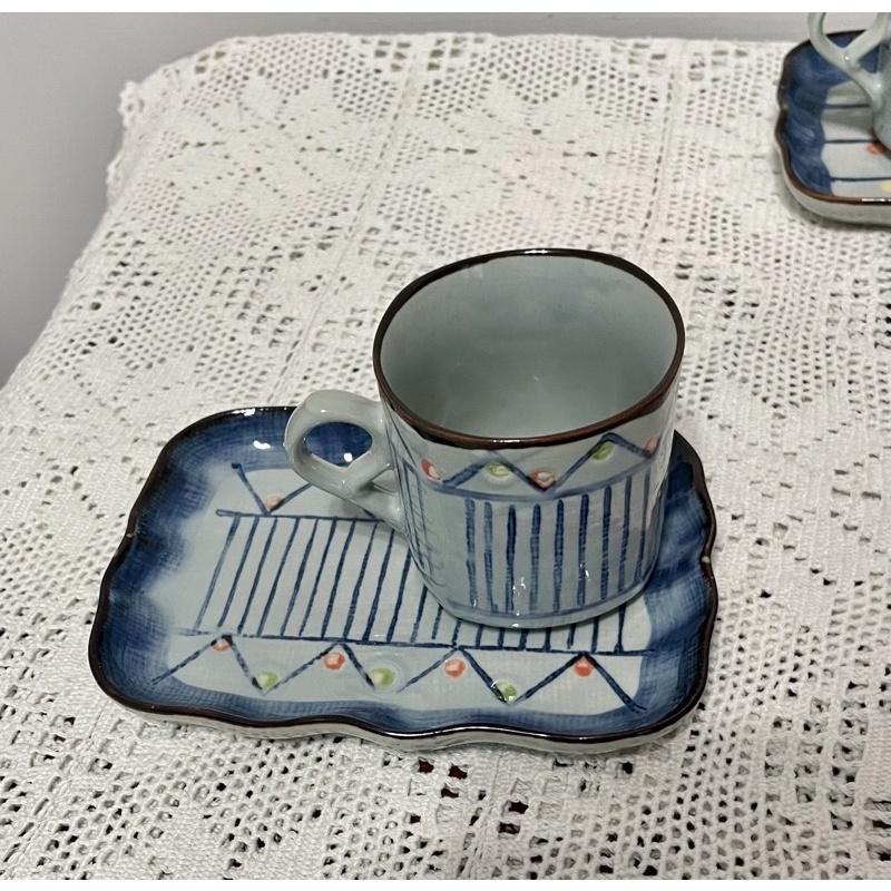 Thistle Vintage 日本 職人 匠心 手做 手工1980年代古董咖啡杯茶杯點心盤套裝三組-細節圖4