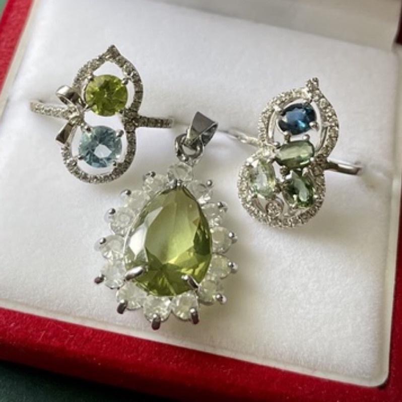 橄欖石八月誕生石生日石1⃣️目測約五克拉墜子 2⃣️海藍寶葫蘆戒指3⃣️藍寶石葫蘆戒指4⃣️粉碧璽（低K白金）-細節圖2