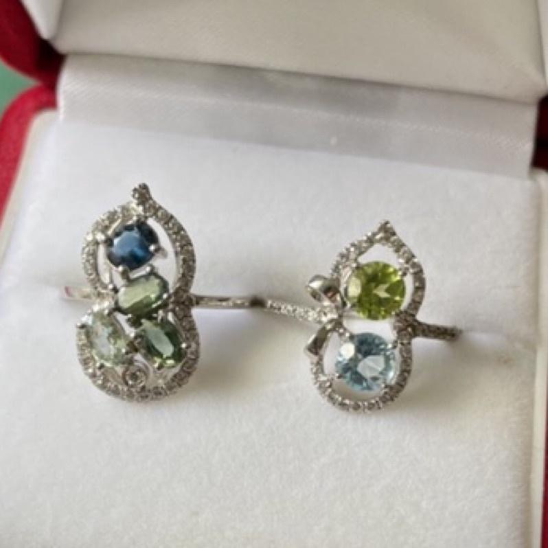 橄欖石八月誕生石生日石1⃣️目測約五克拉墜子 2⃣️海藍寶葫蘆戒指3⃣️藍寶石葫蘆戒指4⃣️粉碧璽（低K白金）-細節圖4