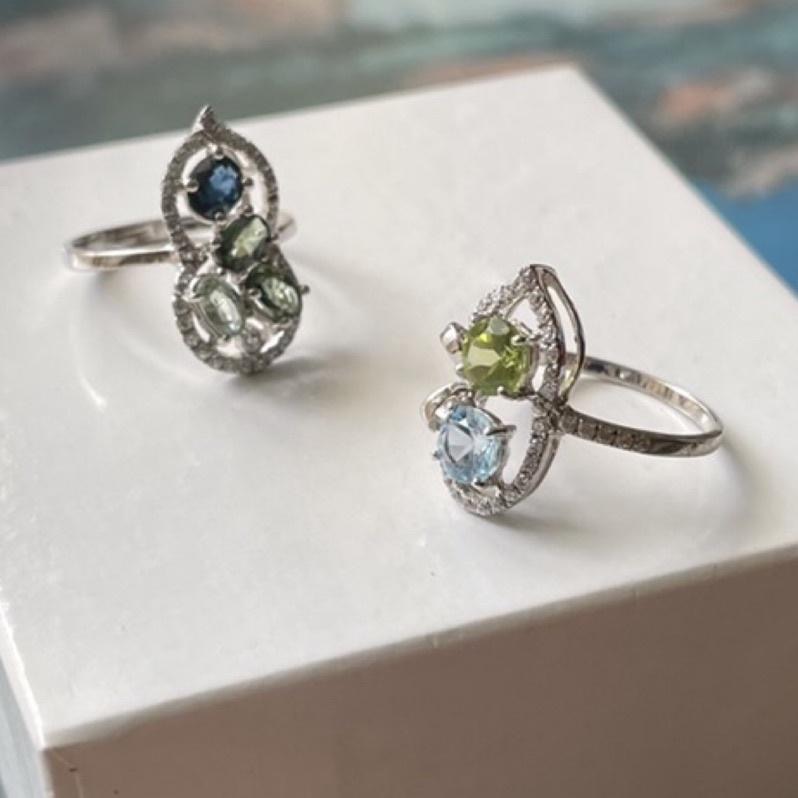 橄欖石八月誕生石生日石1⃣️目測約五克拉墜子 2⃣️海藍寶葫蘆戒指3⃣️藍寶石葫蘆戒指4⃣️粉碧璽（低K白金）-細節圖6