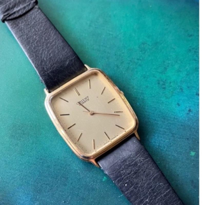 日本製 錶 表 石英錶 東方ORIENT 方型[金色面]復古懷舊日本帶回需要換電池原裝表扣需要換表帶