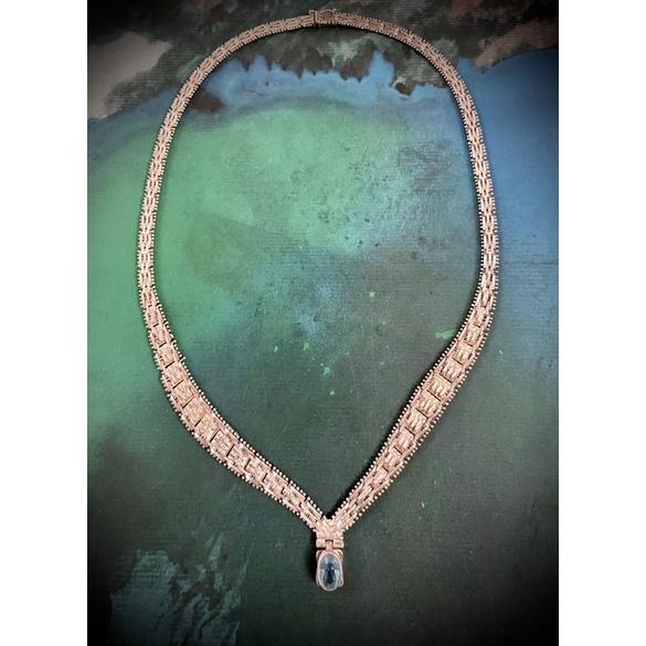 Thistle Vintage-1980年代海藍寶軟蛇鍊鎖骨鍊項鍊有Italy標義大利制純手工編織工法只有義大利能做-細節圖2