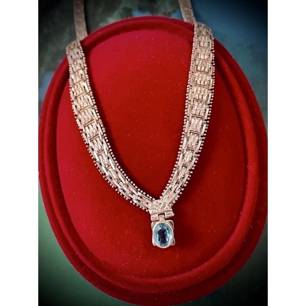 Thistle Vintage-1980年代海藍寶軟蛇鍊鎖骨鍊項鍊有Italy標義大利制純手工編織工法只有義大利能做-細節圖3